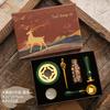 Wax Seal Stamp Kit Vintage Reindeer Gift Box Wax Furnace Seal Round Wax Set Wooden Handle Wax Seal Kit