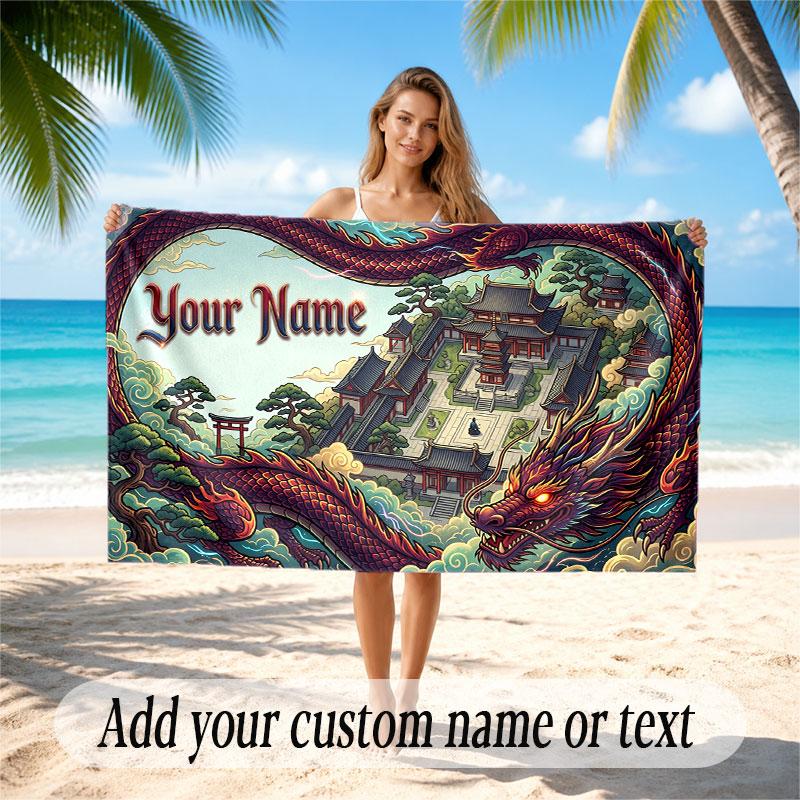 Dragon Theme Soft Beach Towel Personalized Custom Name Text Towel Portable for Beach Pool Travel