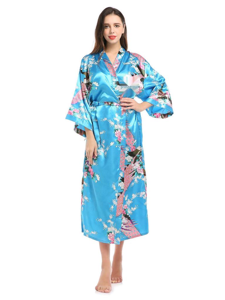 Peacock Print Long Summer Pajama Cardigan with Pockets