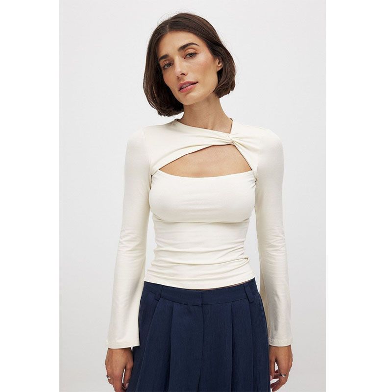 INS Trendy Double-Layer Collar Spring & Fall New Cut Out Fake Two-Piece Silm Slim Looking Micro-Pull Long Sleeves Women's T-shirt T-shirt