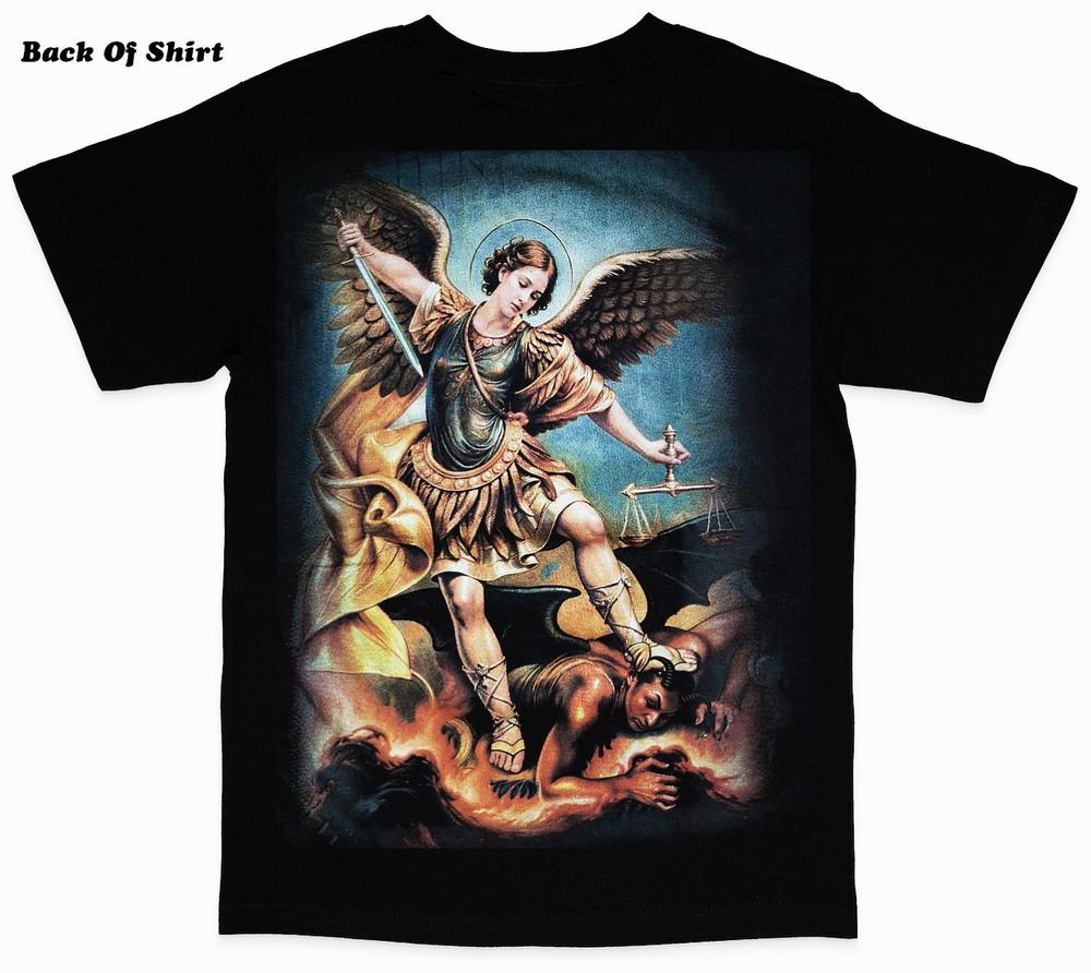 

Archangel Michael Defeating Satan Religious Tee Angel Graphic Unisex T-Shirt XL
