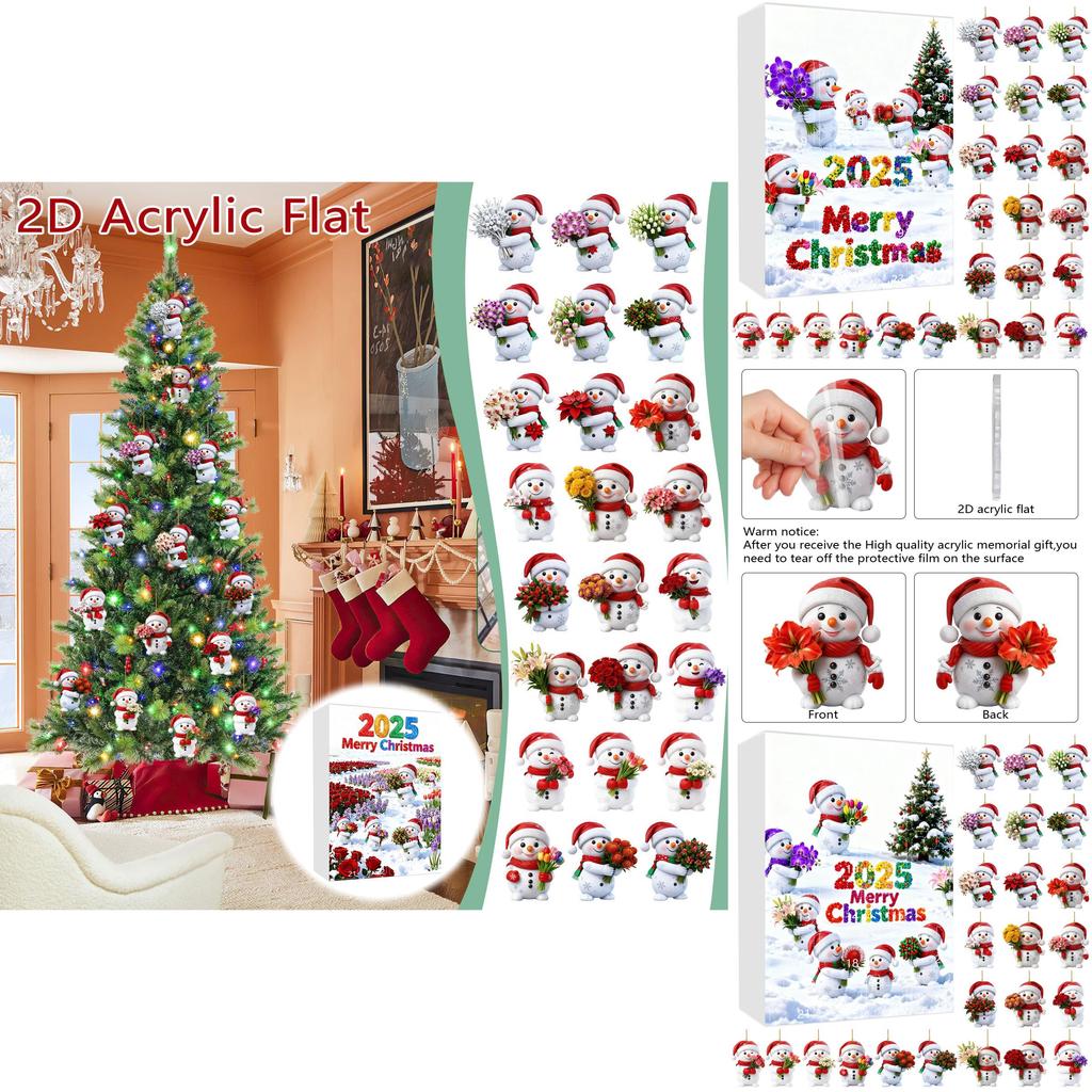Christmas Countdown Calendar With Snowman Acrylic Ornaments For Holiday Gift Exchange