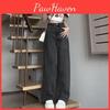 Highwaisted Womens Jeans Straightleg Fashionable Loosefit Slimming Draped Dragged Pants Black Grey Trendy Style