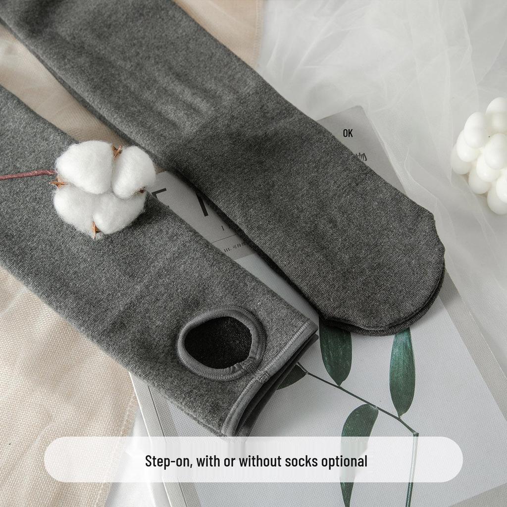 Matte Grey Cotton Leggings with Thin Fleece, 140-200g, Slimming Pantyhose for Spring & Autumn.