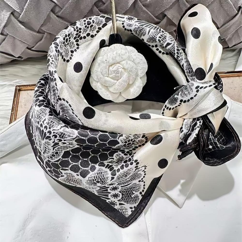 green Women 100% Mulberry Silk Scarf For Hair Headscarf Spring Fall Elegant Floral Small Silk Square Neck Scarves Neckerchief