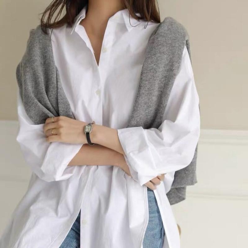 Fashion Casual Plus Size Loose Women's Shirts Button Up Long Sleeve Irregular Autumn White Blouses Women Solid Simple Office Ladies Blouse Tops 26027