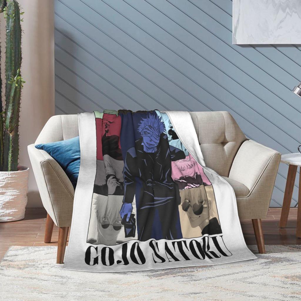 Gojo Satoru JJK Anime Blanket Flannel Textile Decor Portable Lightweight Thin Throw Blanket for Bed Travel Bedspread