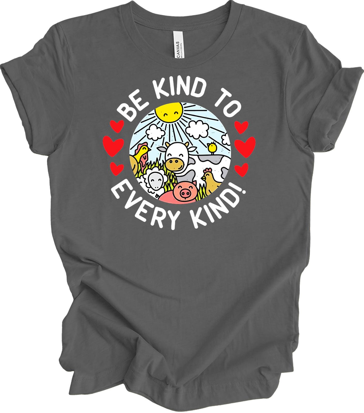 Be Kind Every Kind Vegan Vegetarian Shirt Cute Farm Animal Lover Gift Kids Tee XXXL