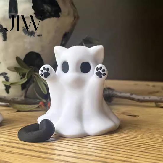 Halloween-Themen-Raumdekoration Geist Katze Statue, Niedliche Figur, Cartoon-Feiertags-Sammlerfiguren Gruselige Dekoration für Zuhause Büro Schreibtisch Dekor
