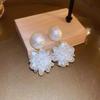Silver needle white flower pearl stud earrings design sense exquisite super fairy petal earrings