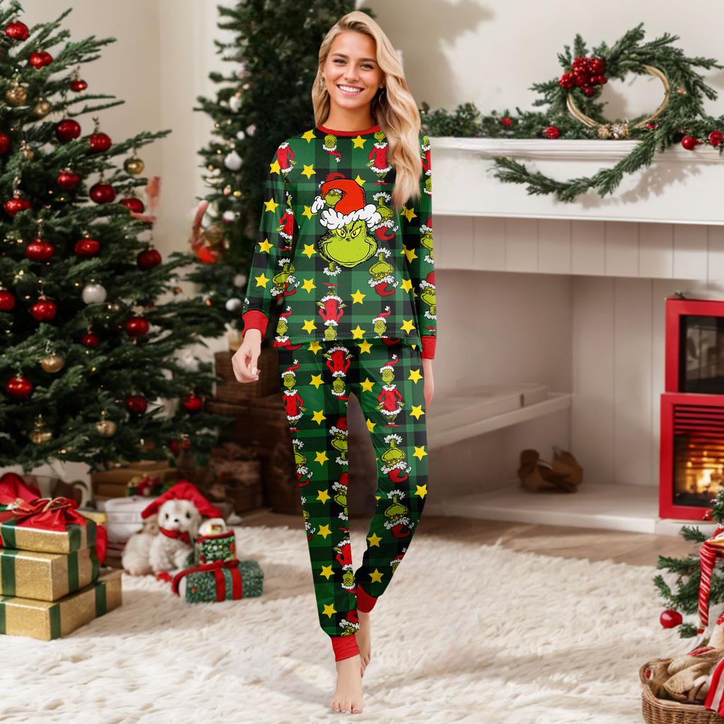 Print Cute Family Set Pajamas, Home Clothes, Family Set Long Sleeve Top Pants Set