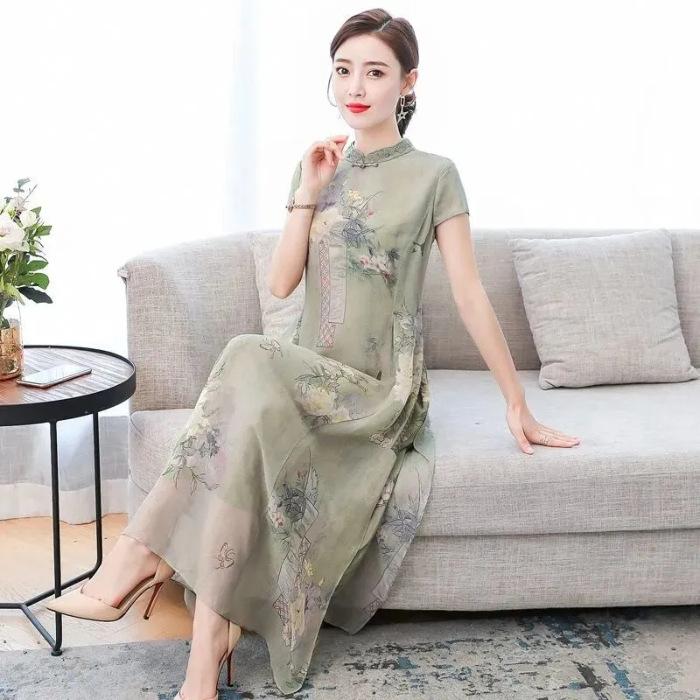 Summer new middle-aged women's cheongsam improved version of your lady's mother's short-sleeved dress with trendy temperament