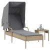 VidaXL Sun Lounger with Canopy and Table Beige Braided Resin, Sunbed, Reclining Lounge Chair, Daybed 368200