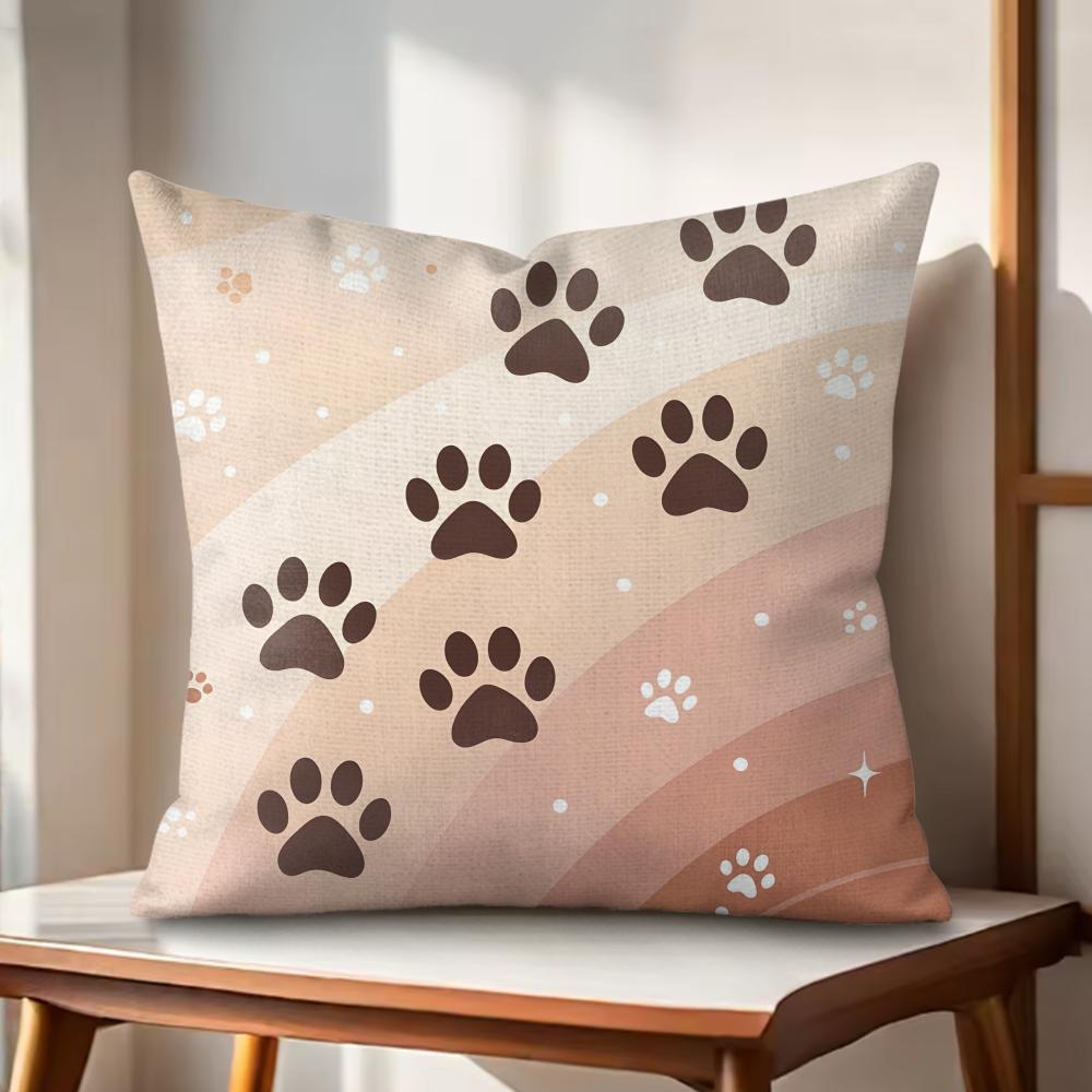 Paw Pattren Cushion Cover Natural Linen Organic Fabric DoubleSided Printing Couch Pillow Covers Home Decor