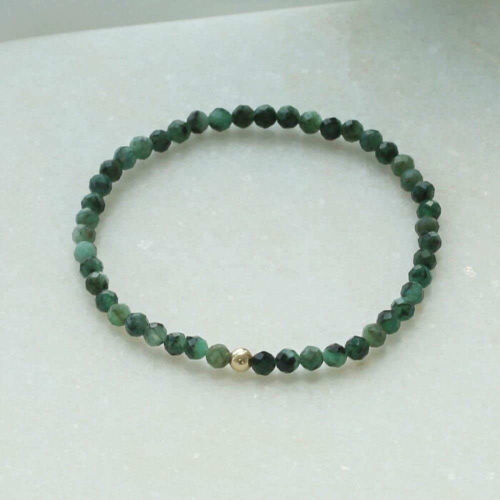 Liz Tara / 14K Gold Ball Real Emerald Gemstone Bracelet [Healing May Birthstone]