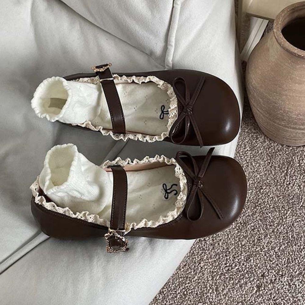 Lolita Couro PU Sapatos JK Planos Laço Doce Slip-on Mocassins Sola Macia Renda Franzido Sapatos Mary Jane Femininos