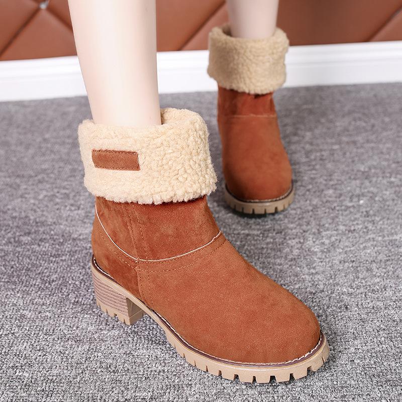 Winter new boots medium tube two wear warm snow boots women round head