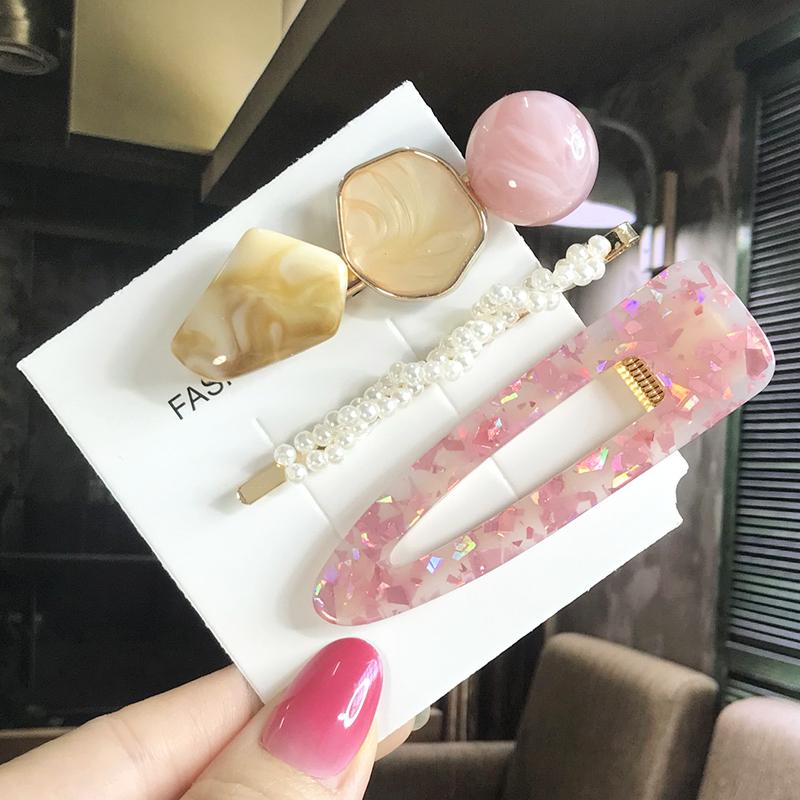 Fashion Hair Pins Side Clip Set Sweet Acrylic Waterdrop Hair Barrettes For Women Girls Korean Geometric Hair Accessories Jewelry