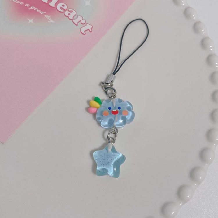 Acrylic Phone Strap Keychain Crystal Star Phone Lanyard Cloud Star Keychain