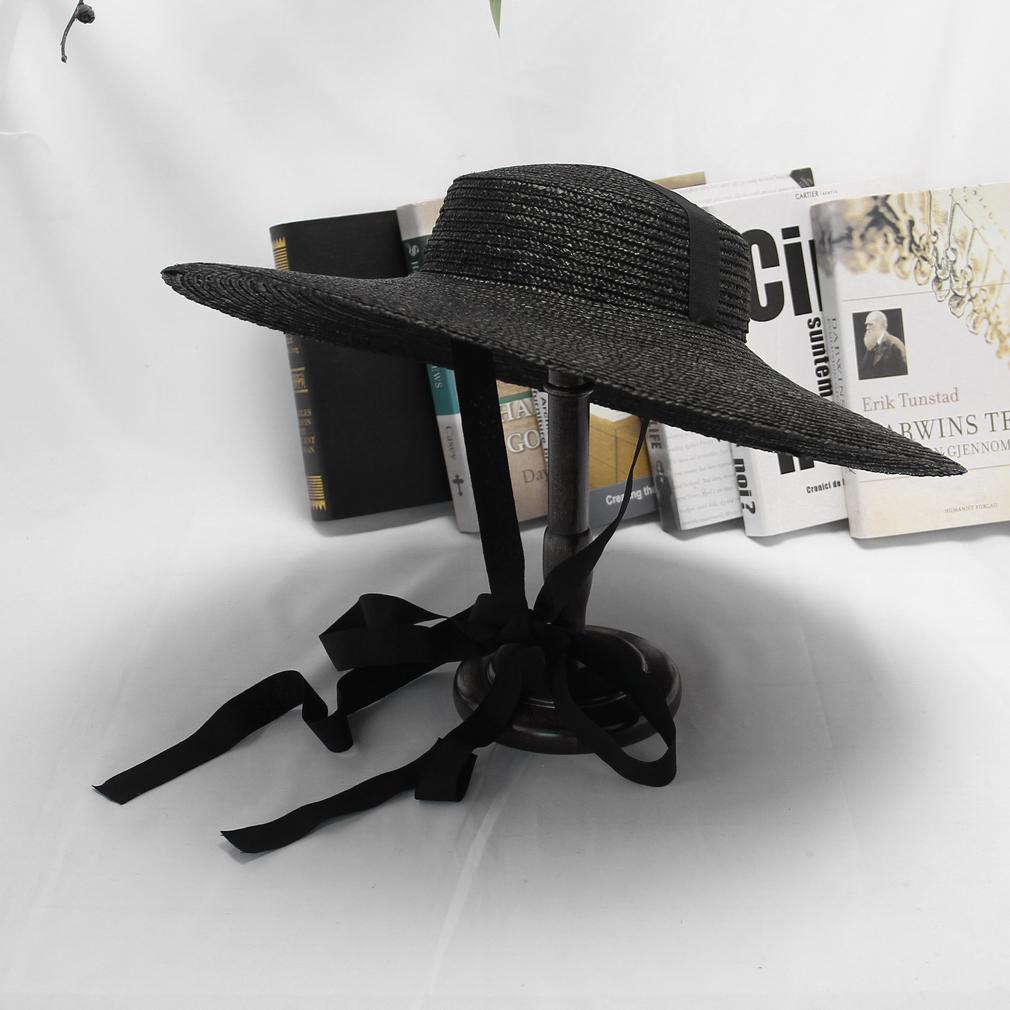 Ubuy Big Black Straw Hat Buy 15CM Large Brim Black Flat Top