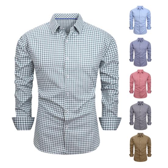 Heren Geruite Button-Down Shirt Lange Mouw Kraag Formeel Shirt Slim Fit Casual Shirt voor Kantoor Prom Feest Date