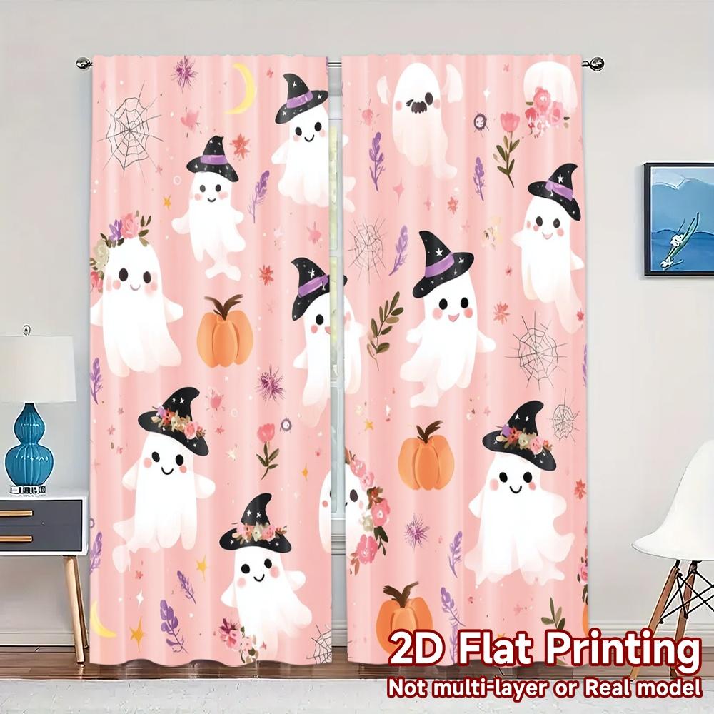 

2pcs 2D FLAT PRINTING Curtains (Without Rod) Ghostly Charm Minimalist Modern Curtains Versatile Polyester Curtains Holiday Use 100*130 Grommet Top 1pcs