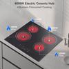 60 cm Ceramic Glass Cooktop, 4 Burner 6000W Built-in Touch Control, 9 Power Settings, 1-99 Min Timer