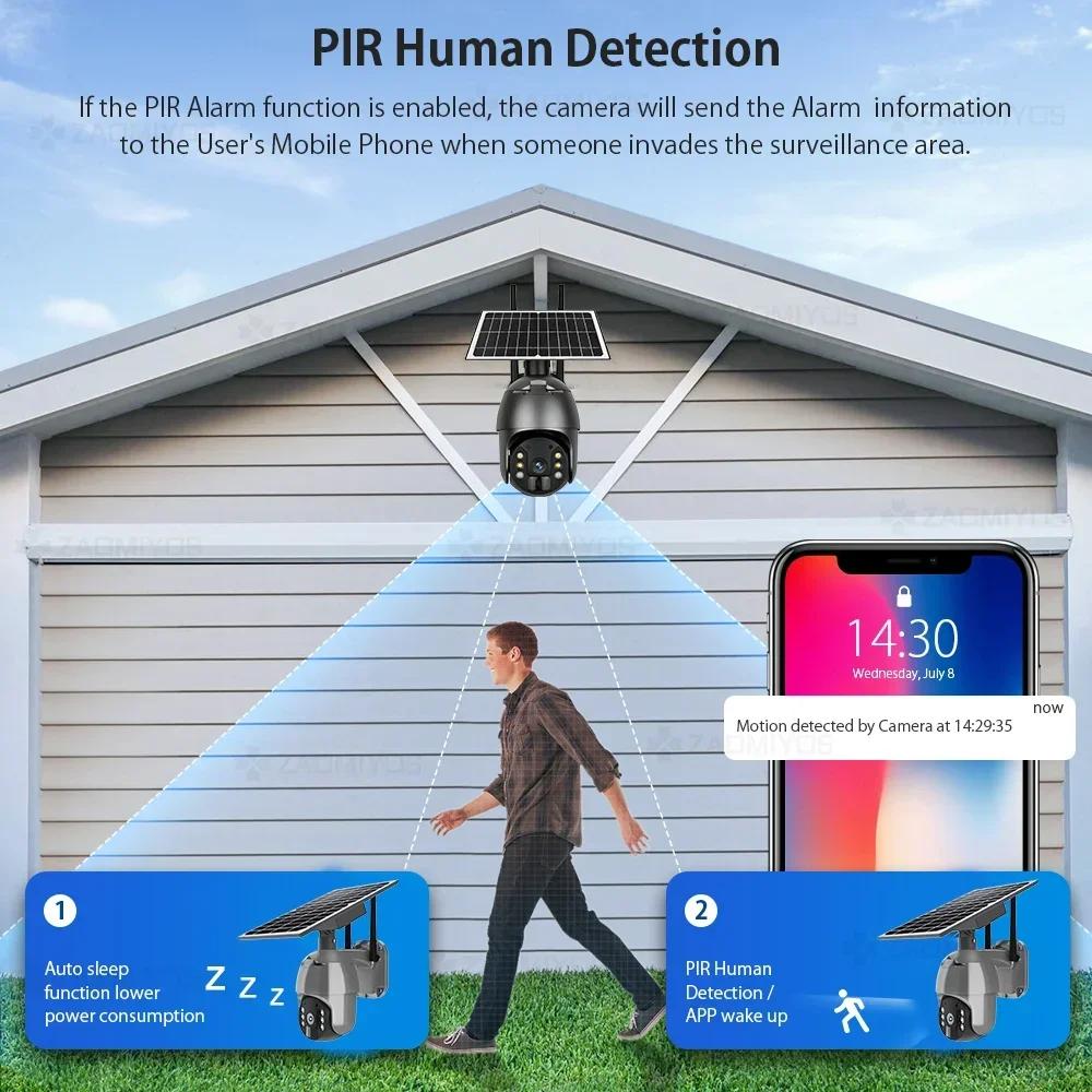 4G SIM Card WIFI Solar Battery PTZ 3MP/5MP Outdoor Waterproof PIR Alarm Motion Detection P2P CCTV Camera