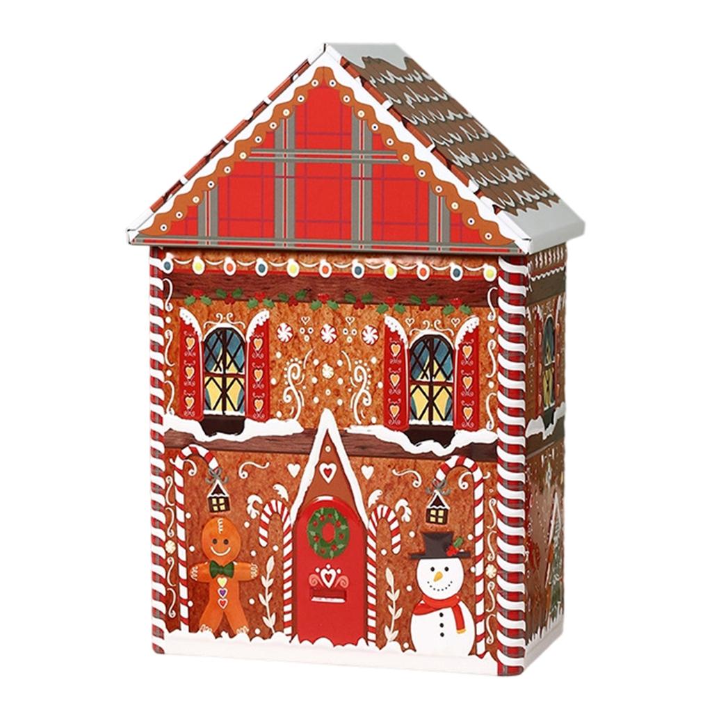 Festive Christmas House Shaped Tin Box Holiday Decorative Metal Container For Holiday Decor And Candy Storage Organizer