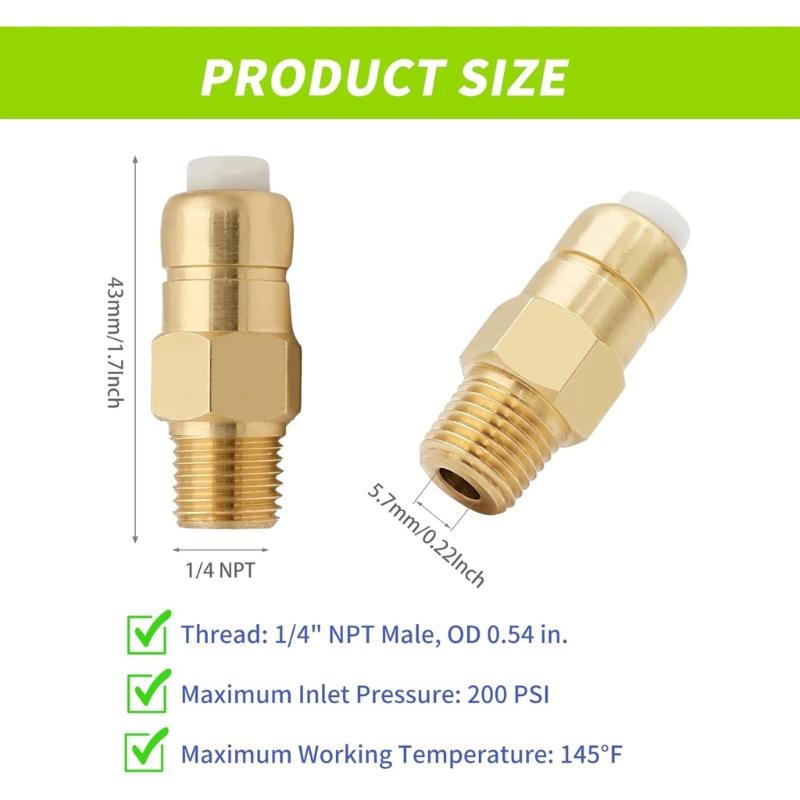 Pack of 2 Brass Thermals Safety Valves for Pressure Washer Pumps Featuring Overheat Protecting Ensuring Pumps Safety