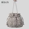 Simple Rhombus Drawstring Drawstring Bucket Bag Nylon Cloth One-Shoulder Messenger Lightweight Dumpling Bag