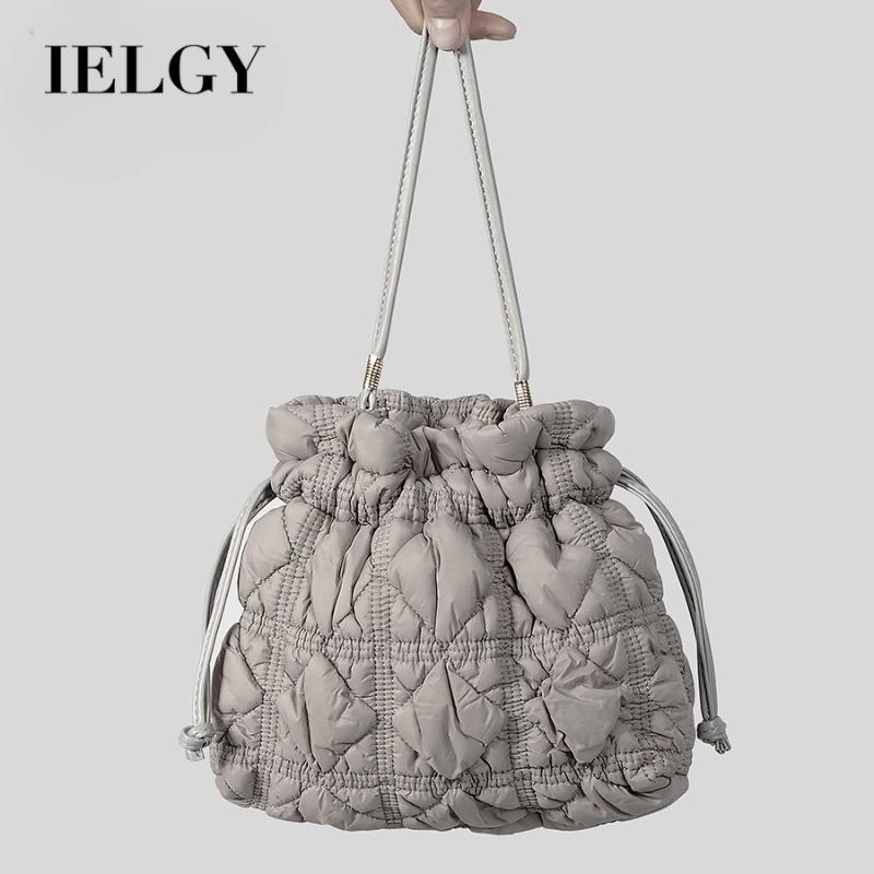 IELGY Simple Rhombus Drawstring Drawstring Bucket Bag Nylon Cloth One-Shoulder Messenger Lightweight Dumpling Bag