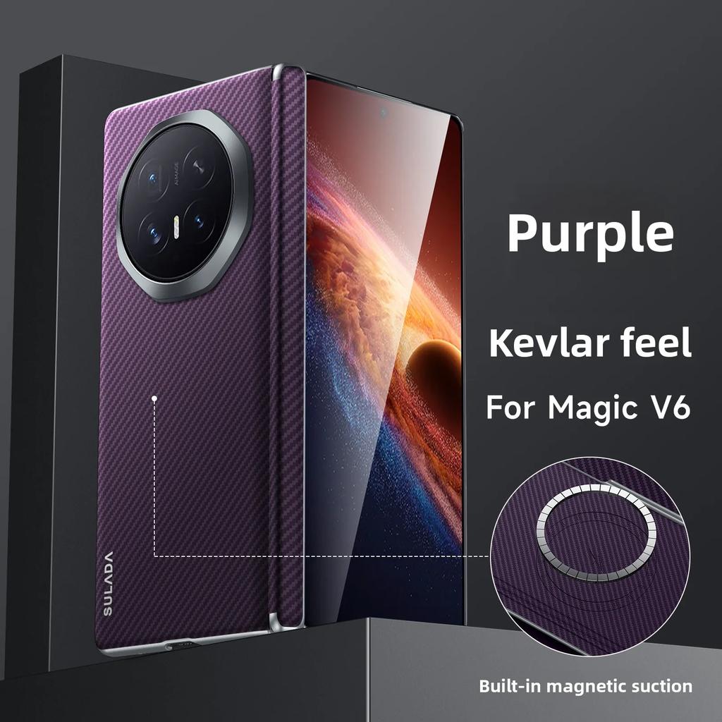 Custodia per Honor Magic V6 con Magnete Integrato Lusso Pelle Kevlar Sensazione Pieghevole Copertura per Telefono per HONOR Magic v6 Paracolpi Antiurto Funda