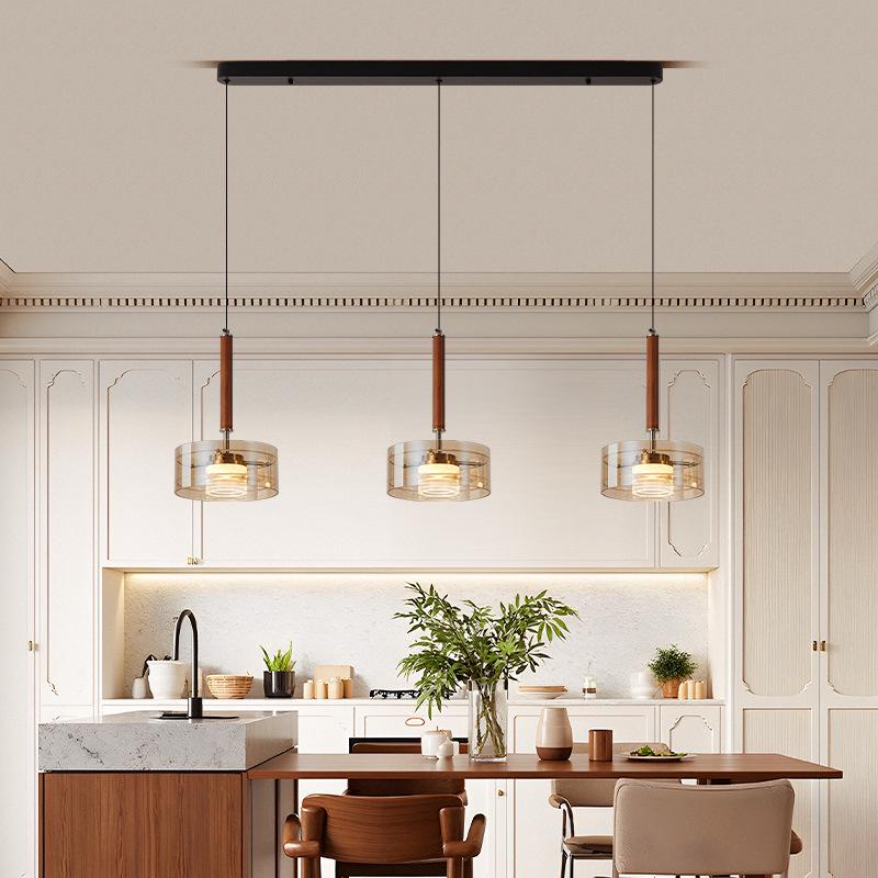Mid-Century Wabi-Sabi Pendant Light - Japanese Solid Wood, Three-Head Design for Dining Room or Bar Counter
