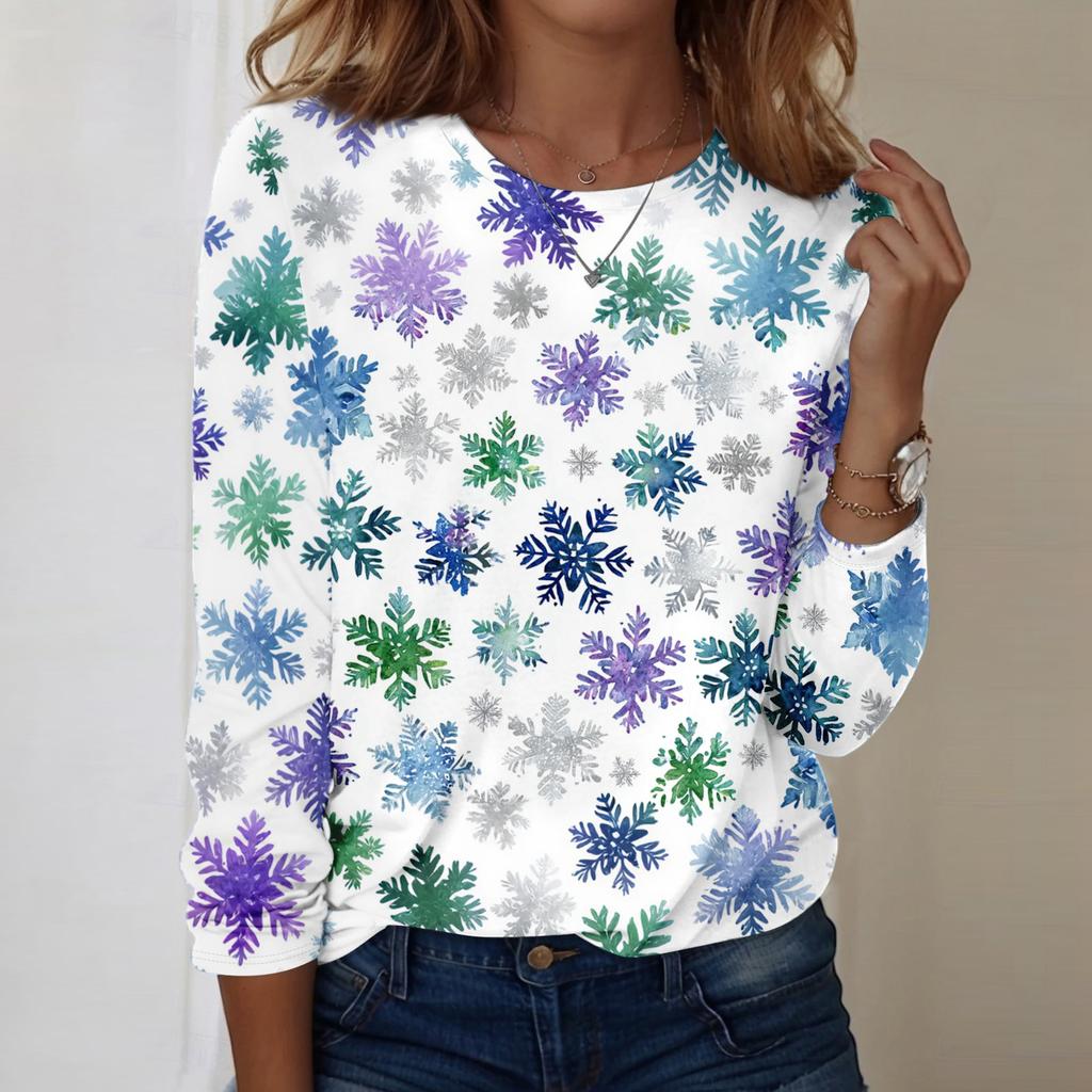 Women's Christmas Printed Round-neck Loose Long-sleeved Top