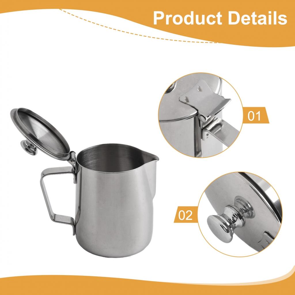 Effortless Frothing and Pouring Stainless Steel Milk Frother Jug with Lid