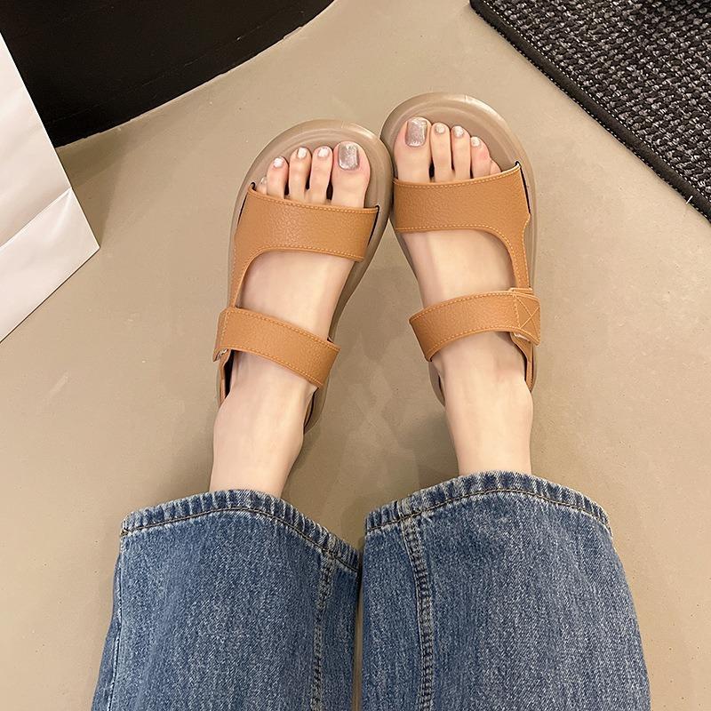 Flat-bottomed Roman sandals women's new summer soft-soled lazy Velcro casual beach shoes summer new