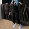 Set Trening Plușat Culoare Solidă pentru Femei 2 Bucăți Top cu Mânecă Lungă și Guler Ridicat și Pantaloni Groși cu Talie Elastică Îmbrăcăminte Sport