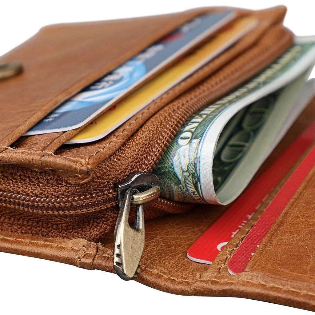 High Quality Mens and Womens Leather Zipper Coin Purse ID Card Holder Anti-magnetic RFID Anti-theft Credit Card Pouches Small Wallet