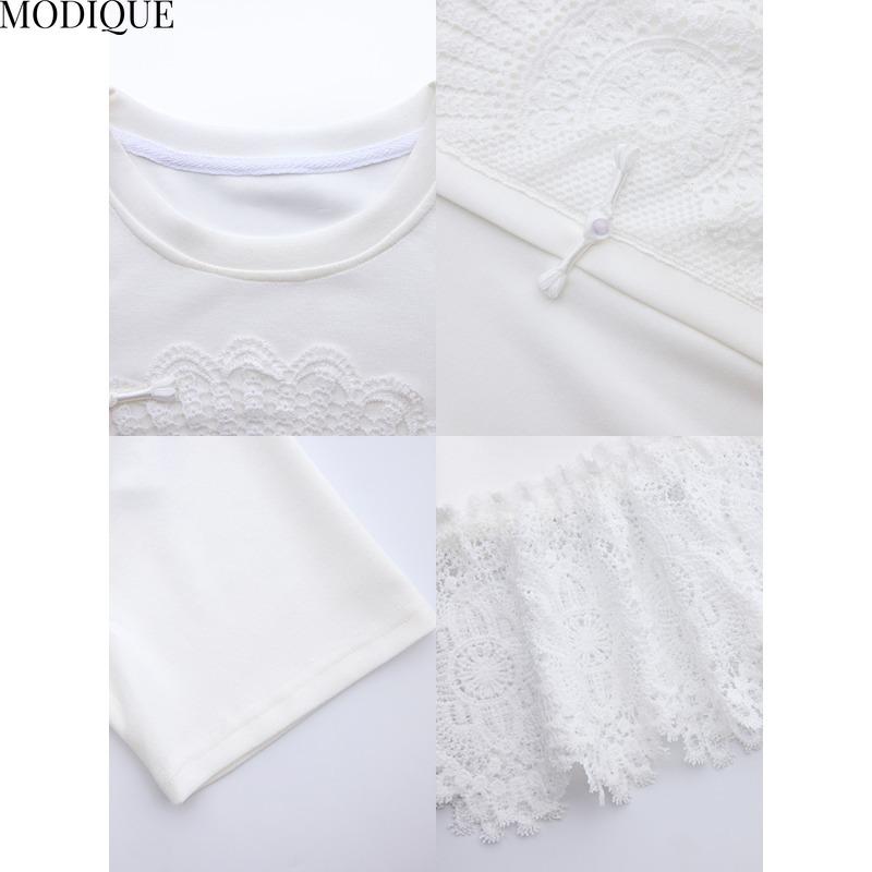 MODIQUE Frühling Sommer Übergröße Neu Damen Locker Vintage Spitze Einfarbig Bluse Hemden Weiblich Lässig Übergröße Kurzarm O-Ausschnitt Top Elegante Dame