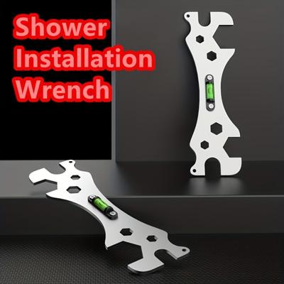 Multifunktionaler Badezimmerschlüssel aus Edelstahl mit Sechskant-Wasserwaage – rostfrei, verdicktes Design für Duschinstallation und Sanitärwerkzeuge