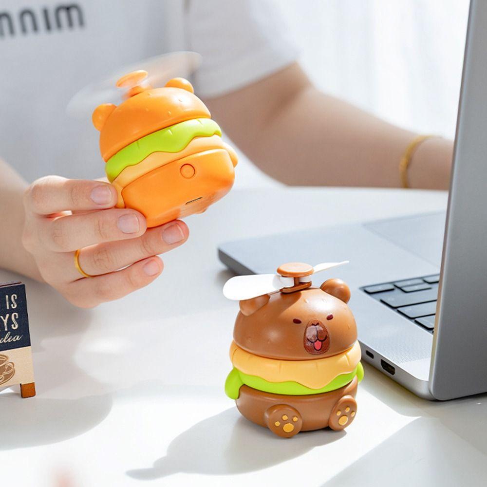 Low Noise Mini Electric Fan Cartoon Personal Desk Fan Portable Cooling Fan Household