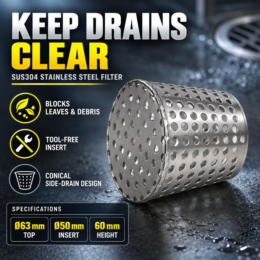 304 Stainless Steel Conical Floor Drain Filter Strainer Insert, Anti-Clog Anti-Rodent, Plug-and-Play, 50/63/75/83mm