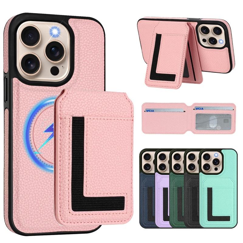 For Iphone 11 12 13 14 Pro Max 7 8 Plus SE 2 3 2022 Case Protective Cover Card Holder Stand Coin Magnetic Wallet Supports Wireless Charging
