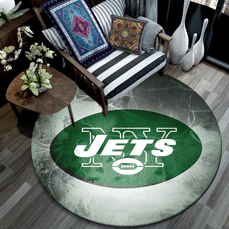 New York Jets2 Round Area Rug,Carpet Rug for Living Room Bedroom Sofa Playroom Decor,Non-slip Floor Mat