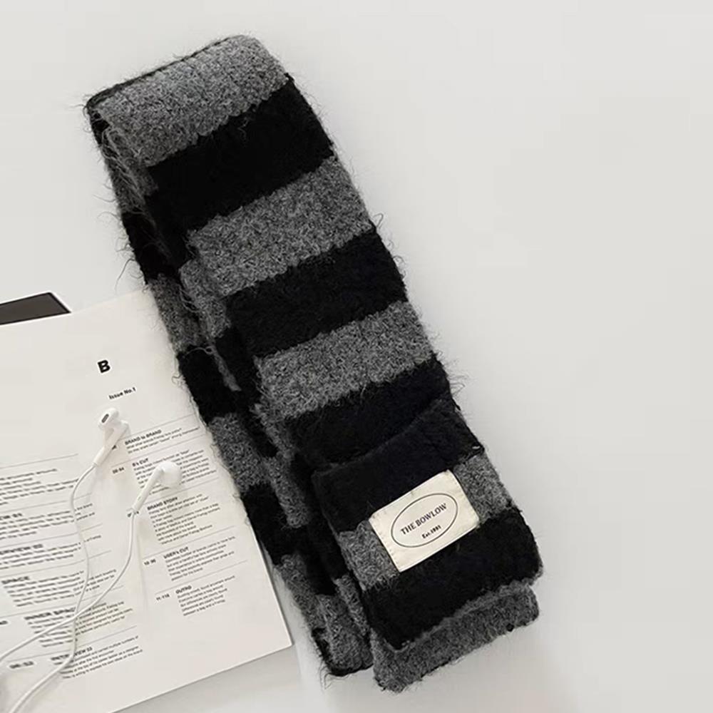 Black White Stripe Wool Knitted Scarf Women Winter Korean Thick Warm Y2k Scarf Fashion Harajuku Knitted Scarf Christmas Gift