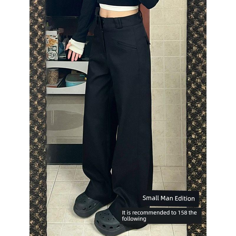 

Pear-Shaped Body Shape Black Casual Suit Pants for Women Early Spring New Style for Plus-Size Girls mm Design High-Waisted Slimming Wide-Leg Pants Black, Petite Size M