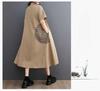 Loose Plus Print Medium Long Artistic Retro Short Sleeved Shirt Dress