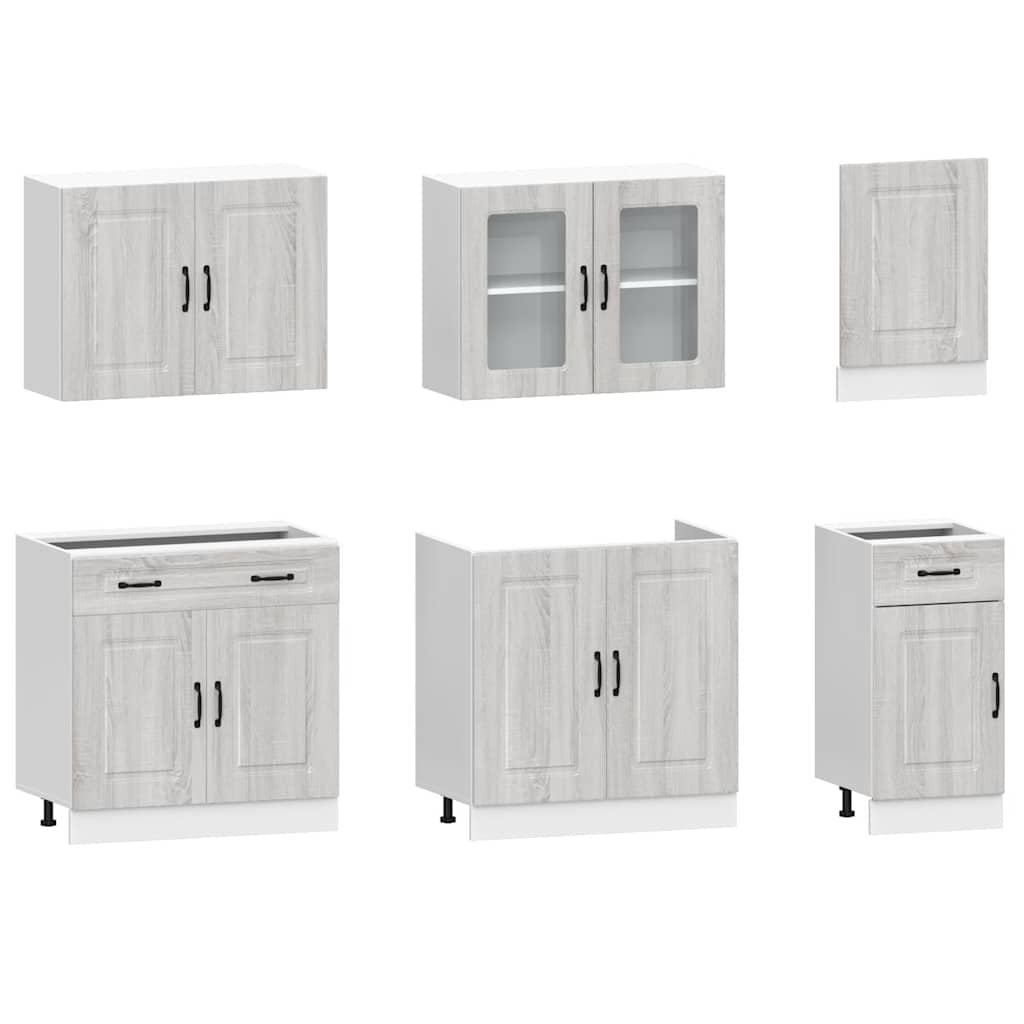 7 Piece Kitchen Cabinet Set Kalmar Grey Sonoma Particleboard