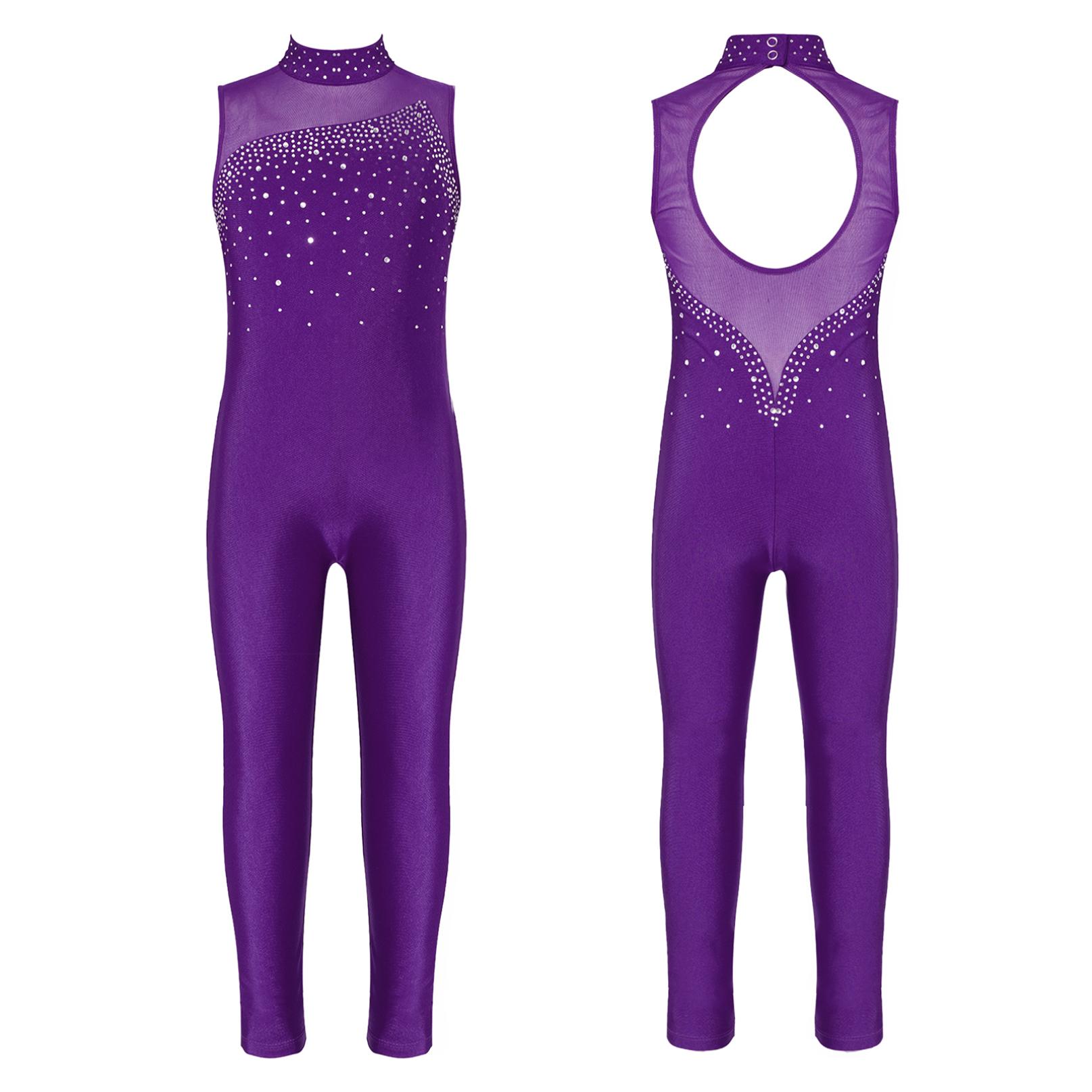 Combinaison de danse de Ballet pour enfants filles, sans manches, strass, gymnastique, entraînement, justaucorps, patinage artistique, Costumes de scène 5-6 Years bordeaux